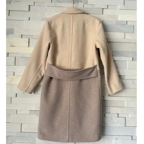 REISS Vale Color Block Wool Blend Cream Taupe Longline Coat 4 Light Academia - Picture 3 of 11